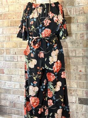 Welove Fashion Floral Wide Leg Off-Shoulder Jumpsuit L